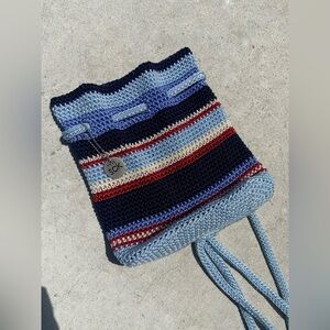 The Sak Crocheted Blue and Red Mini Bag with Stripes